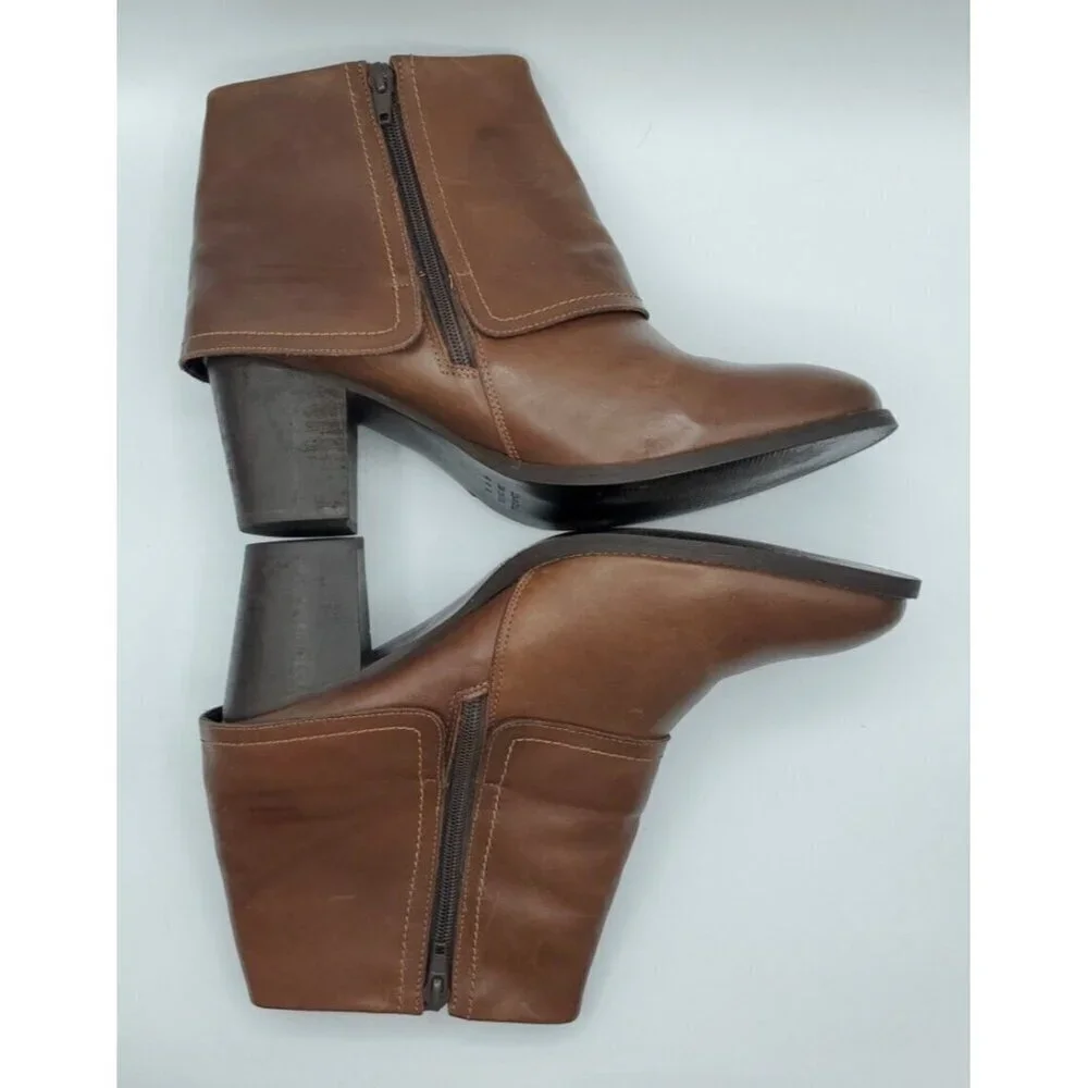 Aquelino Masiero Brazil Brown Ankle Boot Fold Over Inside Outside Zip Size 42